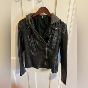 Free People leather Moto jacket with cloth hood- 12